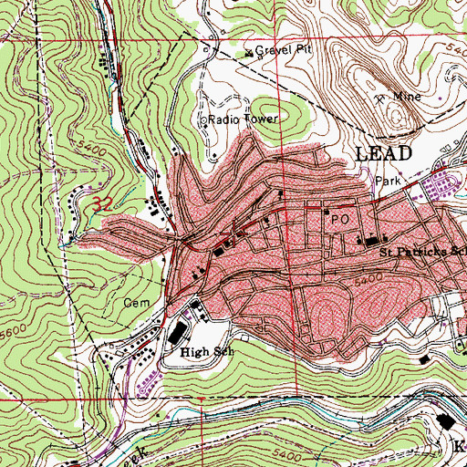 Topographic Map of Lead City Hall, SD