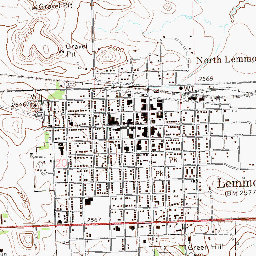 Topographic Map of Lemmon City Hall, SD
