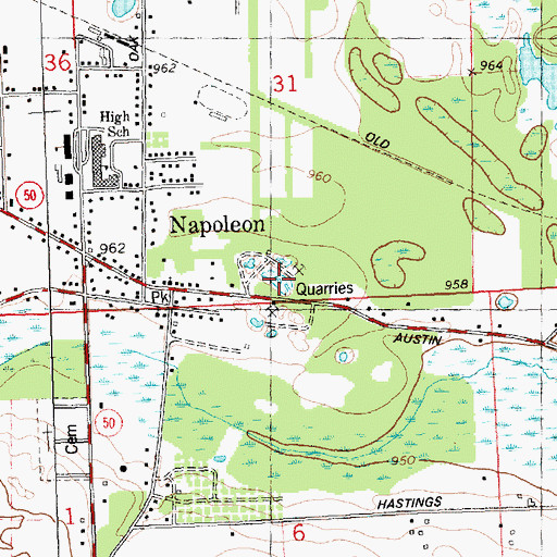 Topographic Map of Jude Stone Quarry, MI