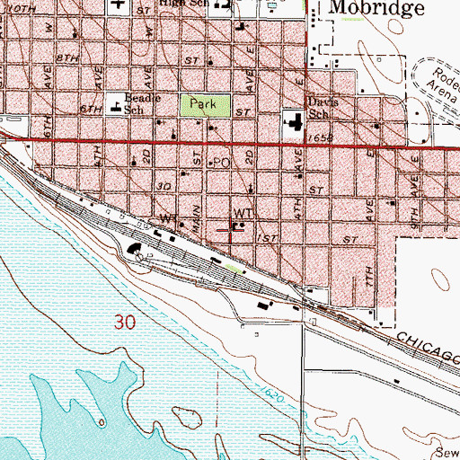 Topographic Map of Mobridge City Hall, SD