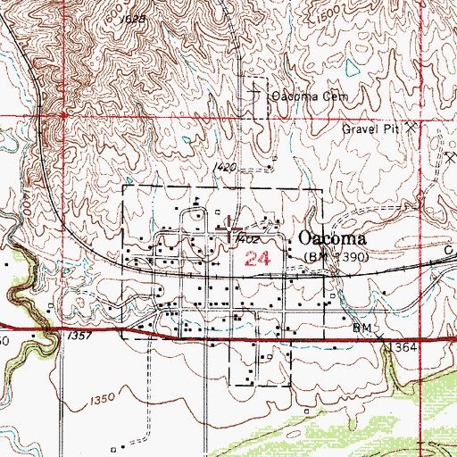 Topographic Map of Oacoma City Hall, SD