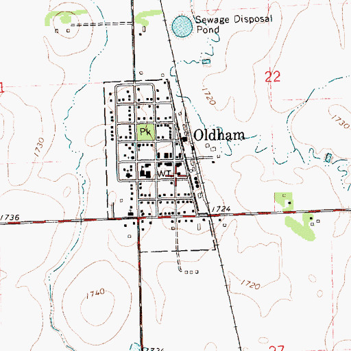 Topographic Map of Oldham City Hall, SD