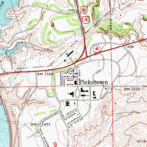 Topographic Map of Pickstown Town Hall, SD