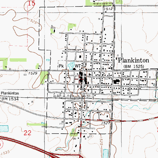 Topographic Map of Plankinton City Hall, SD