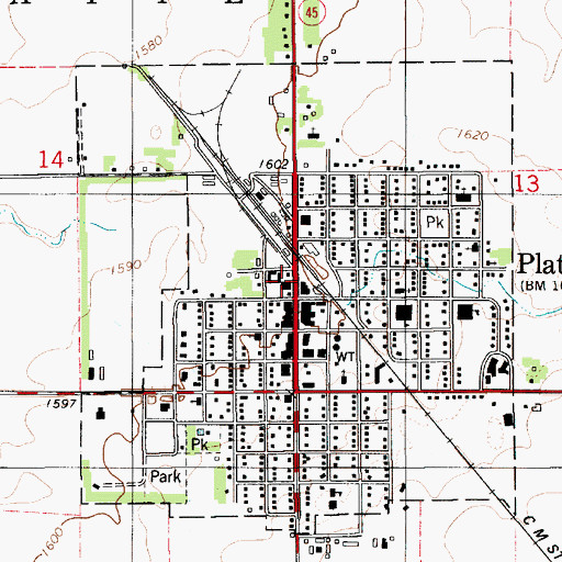 Topographic Map of Platte City Hall, SD