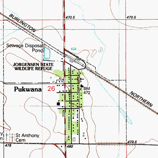 Topographic Map of Pukwana City Hall, SD