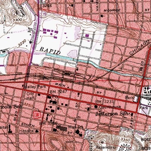 Topographic Map of Rapid City City Hall, SD
