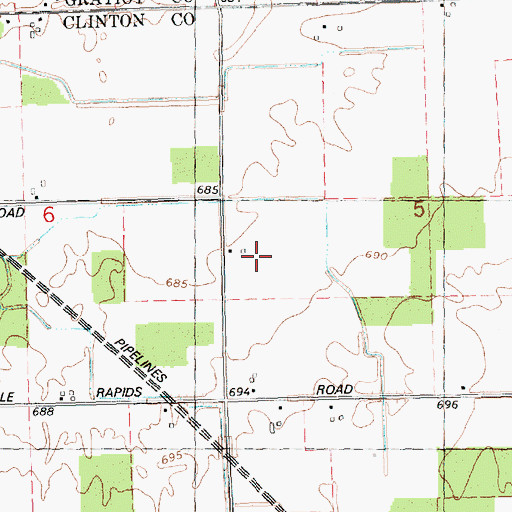 Topographic Map of Peck Farms, MI