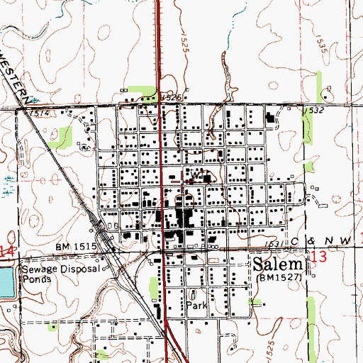Topographic Map of Salem City Hall, SD