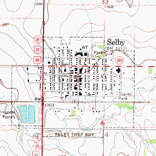 Topographic Map of Selby City Hall, SD