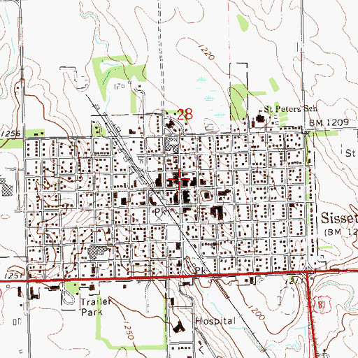 Topographic Map of Sisseton City Hall, SD