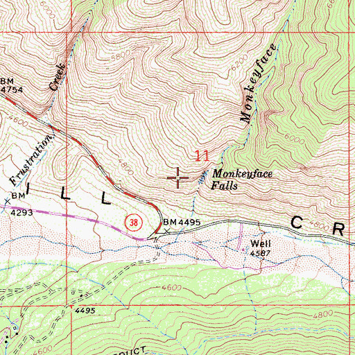 Topographic Map of Monkeyface Falls, CA