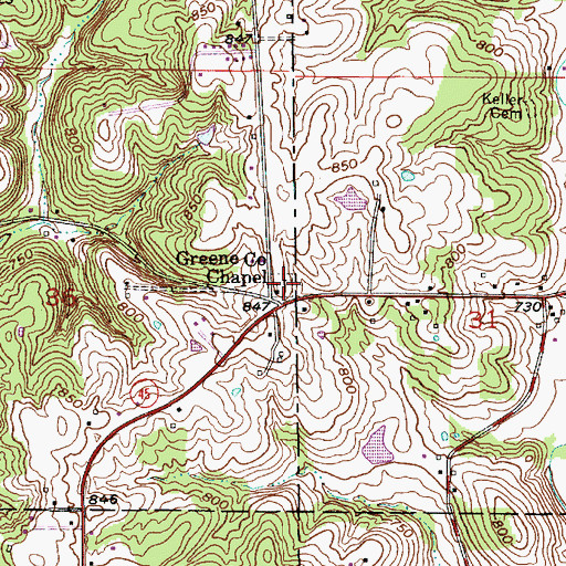 Topographic Map of Greene County Chapel Cemetery, IN