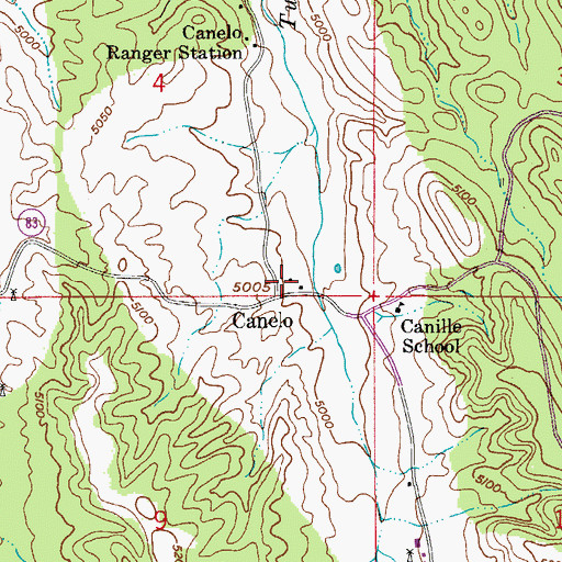 Topographic Map of Canelo, AZ