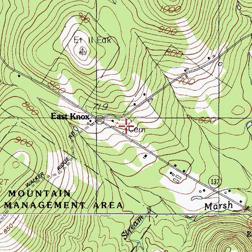 Topographic Map of East Knox Cemetery, ME