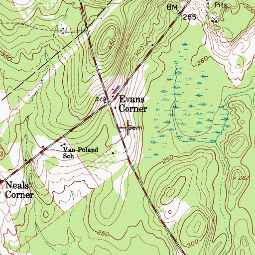Topographic Map of Evans Corner Cemetery, ME
