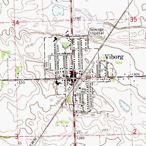Topographic Map of Viborg City Hall, SD
