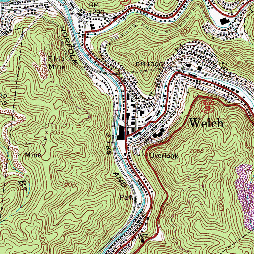 Topographic Map of Marquee Cinemas McDowell 3, WV