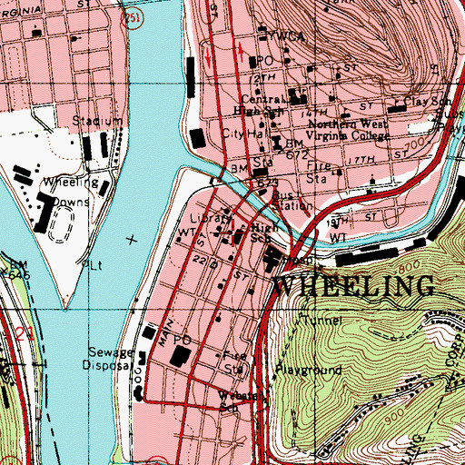 Topographic Map of Towngate Cinema - Wheeling, WV
