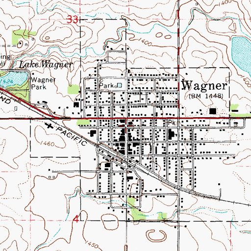 Topographic Map of Wagner City Hall, SD