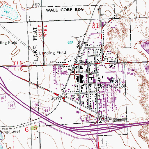 Topographic Map of Wall City Hall, SD
