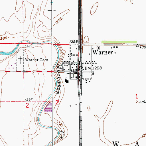Topographic Map of Warner City Hall, SD