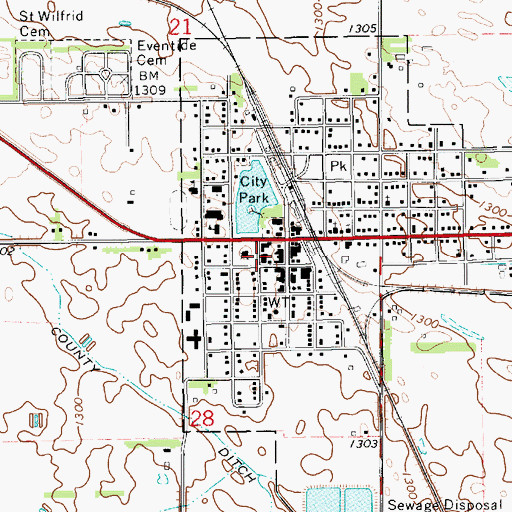Topographic Map of Woonsocket City Hall, SD