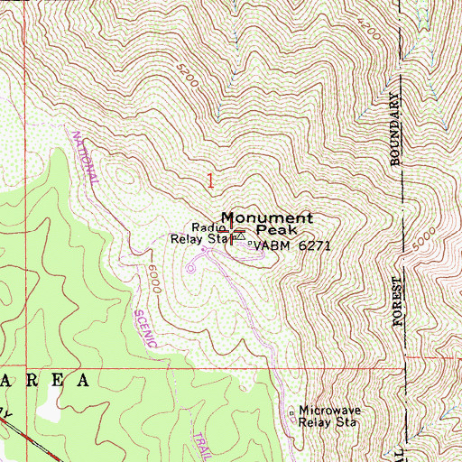 Topographic Map of Monument Peak, CA