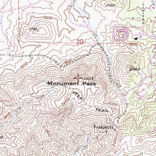 Topographic Map of Monument Peak, CA