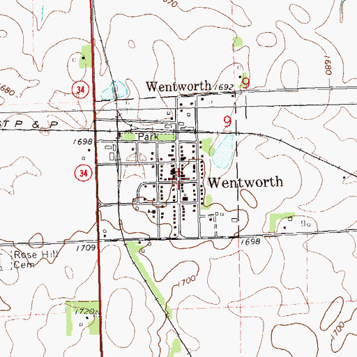 Topographic Map of Wentworth City Hall, SD