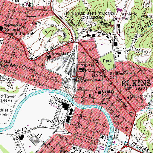 Topographic Map of American Mountain Theater, WV