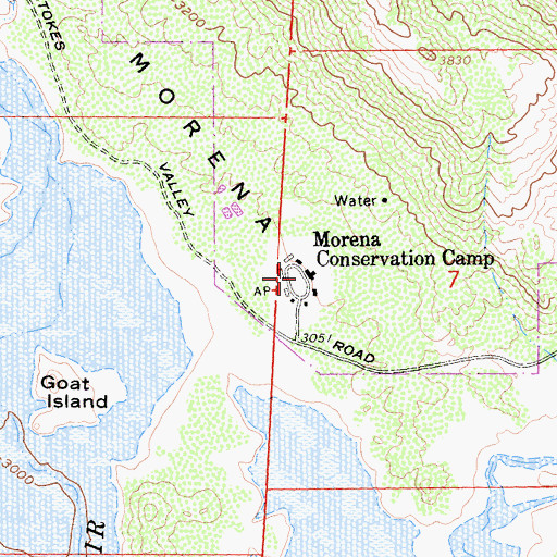 Topographic Map of Morena Conservation Camp, CA