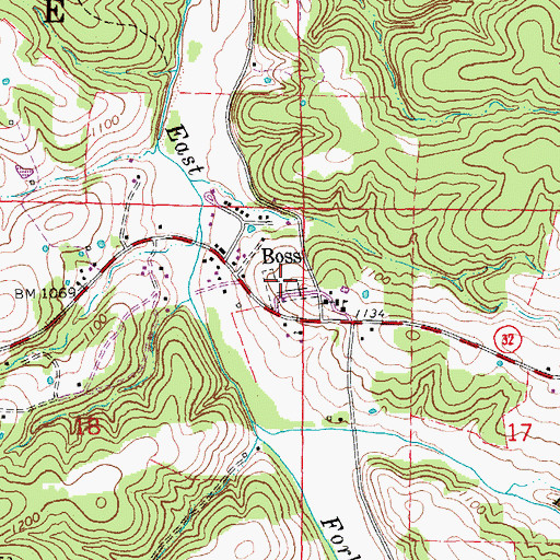 Topographic Map of Boss Cemetery, MO