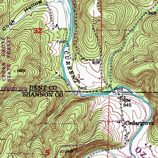 Topographic Map of Derryberry Cemetery, MO