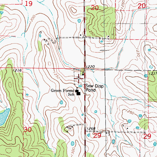 Topographic Map of Green Forest Cemetery, MO