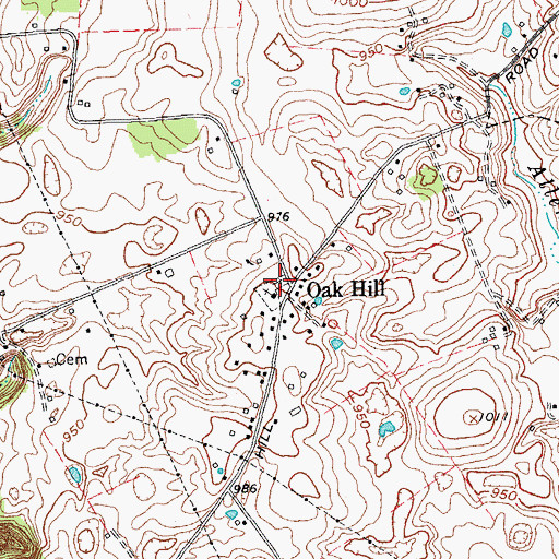 Topographic Map of Oak Hill Baptist Church Cemetery, KY