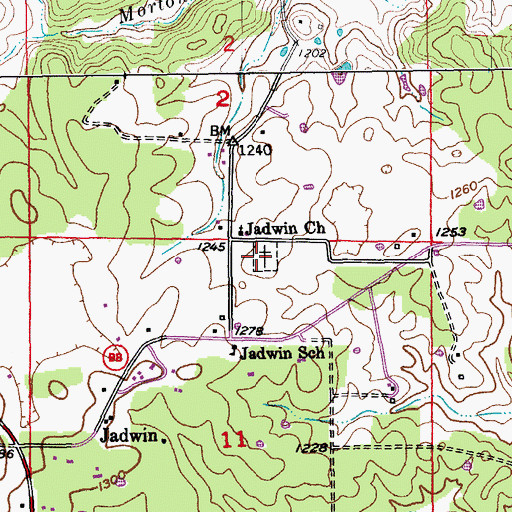 Topographic Map of Jadwin Cemetery, MO