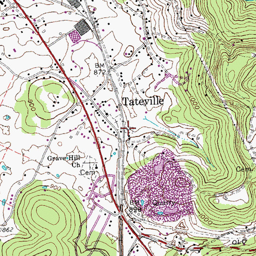 Topographic Map of Tateville Cemetery, KY