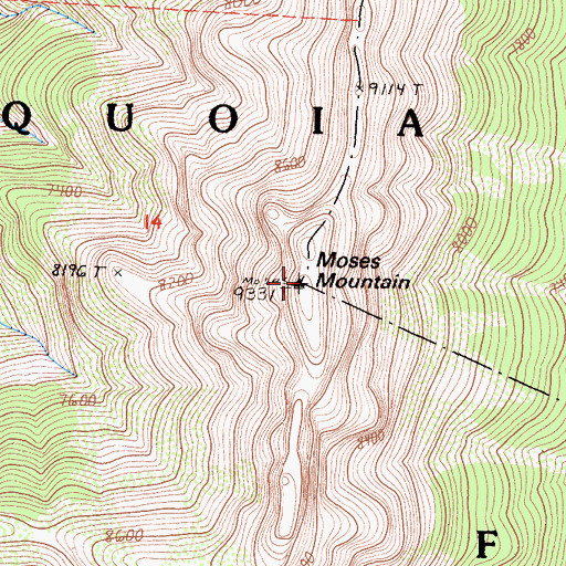 Topographic Map of Moses Mountain, CA