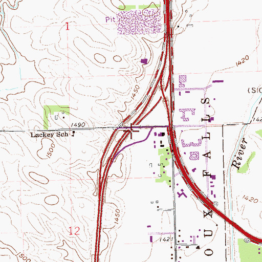 Topographic Map of Interchange 81, SD