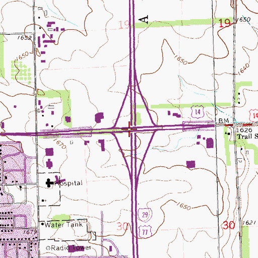 Topographic Map of Interchange 132, SD