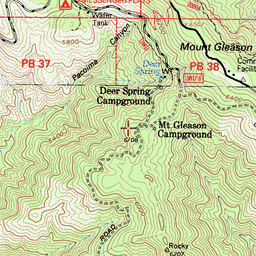 Topographic Map of Mount Gleason Campground, CA