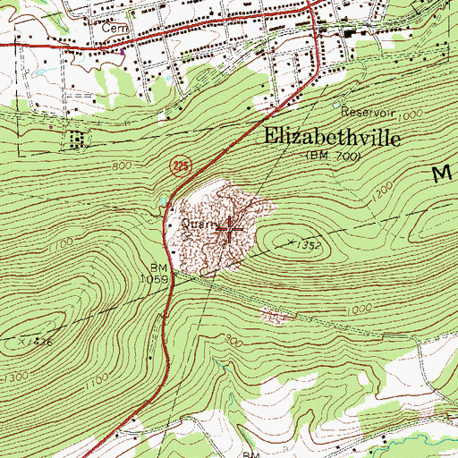 Topographic Map of Elizabethville Quarry, PA