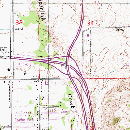 Topographic Map of Interchange 10, SD