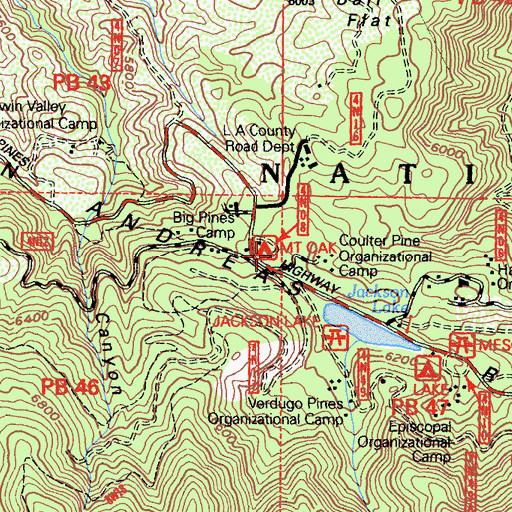 Topographic Map of Mount Oak Campground, CA