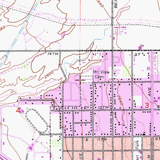 Topographic Map of Mountain View Cemetery, CA