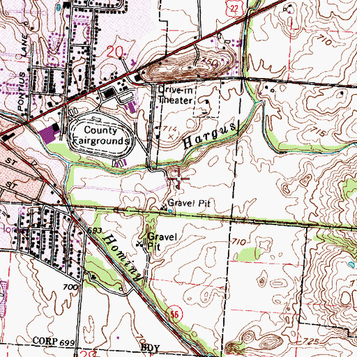 Topographic Map of Boggs Farms, OH