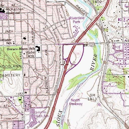 Topographic Map of Interchange 5, SD