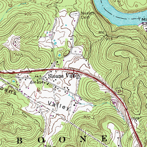 Topographic Map of Sloans Valley Railroad Station (historical), KY