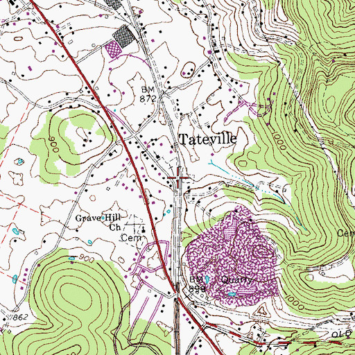 Topographic Map of Tateville Railroad Station (historical), KY